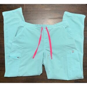FIGS Women's M Bright Turquoise Scrub Pants Hot Pink Drawstring Medical Workwear